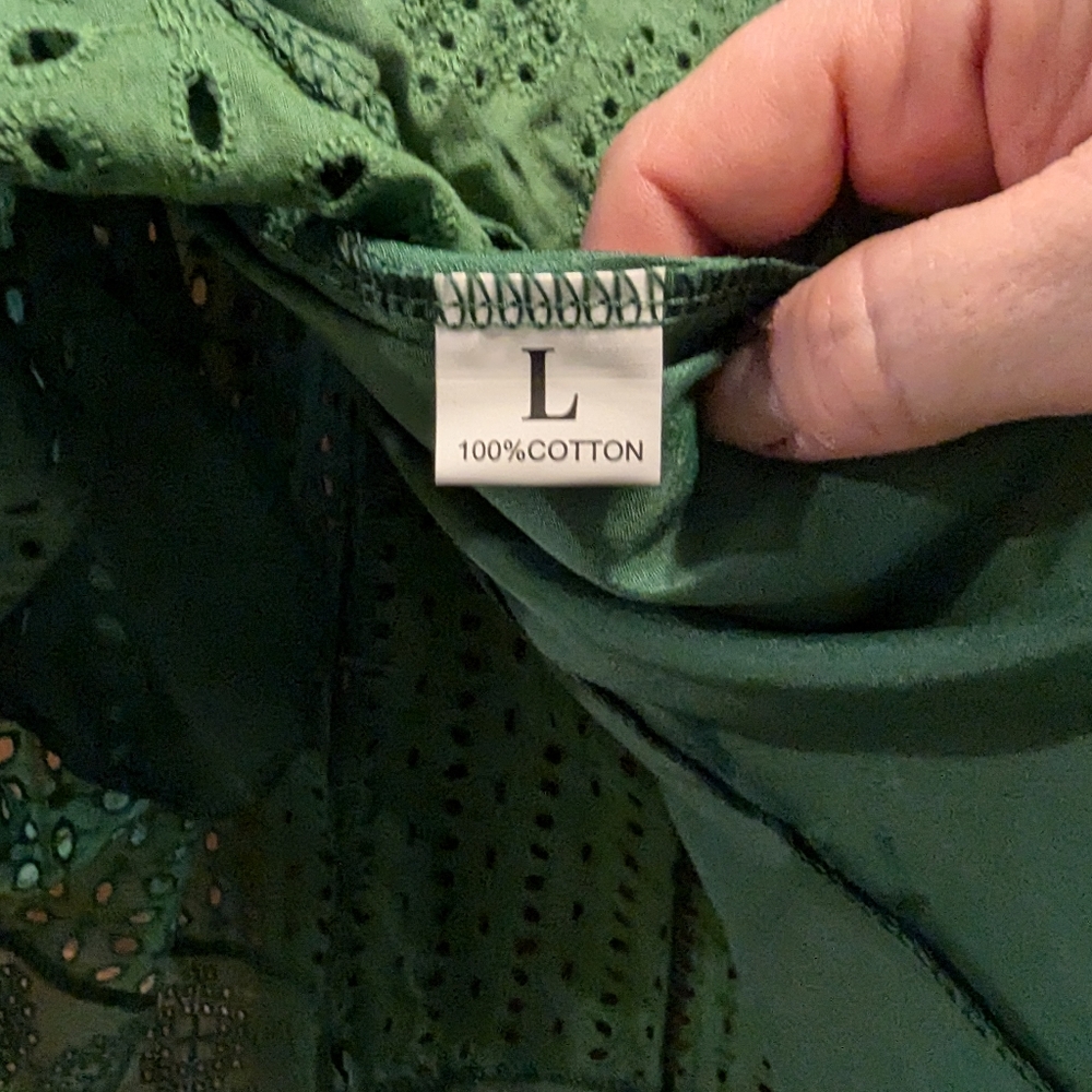 5/$20 Elegant Green Eyelet Mini Dress with shorts(romper) - Picture 5 of 6